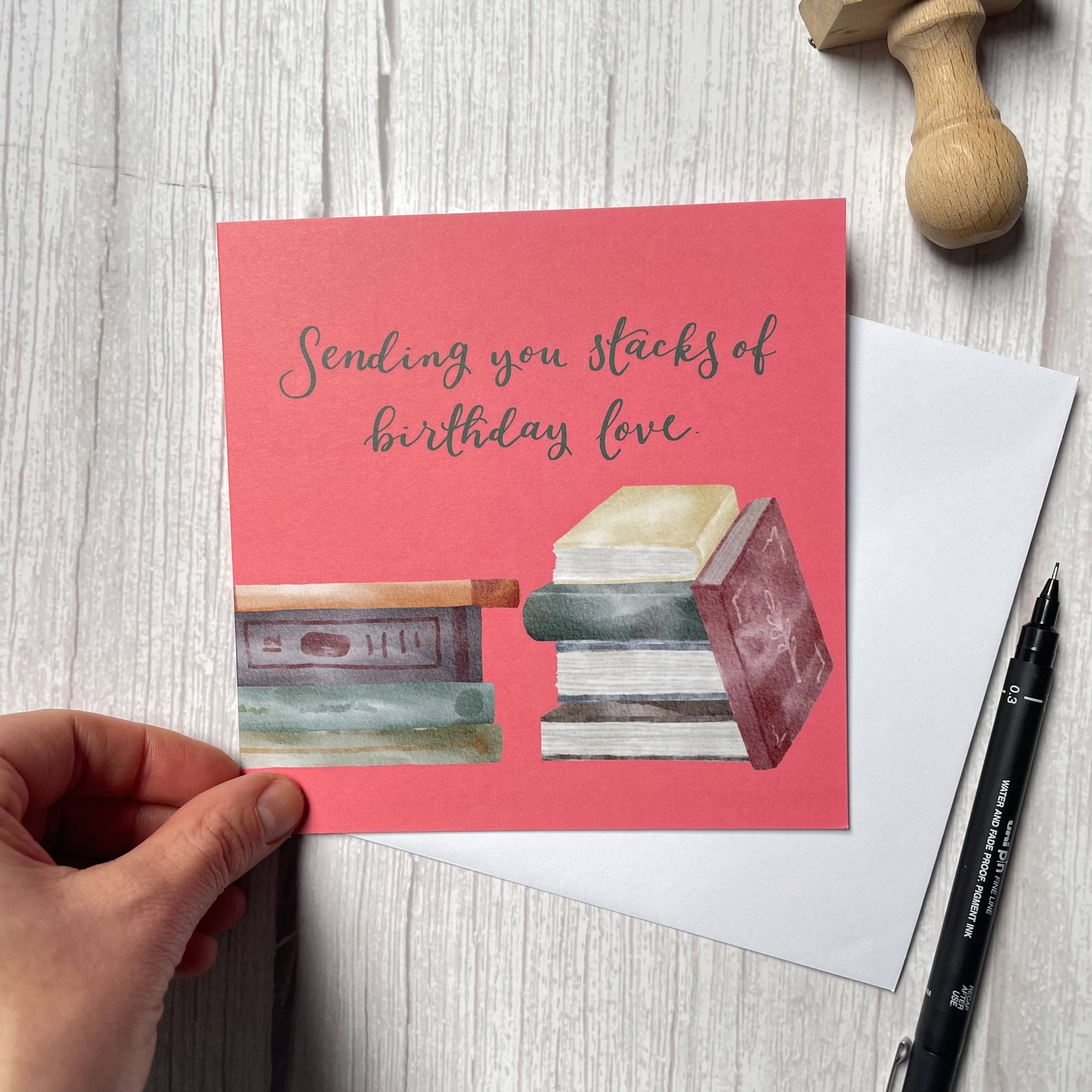 And Hope Designs - Cards, Stickers & Stationery - Wholesale Birthday Card - Stacks of birthday love card, book reading lover card1