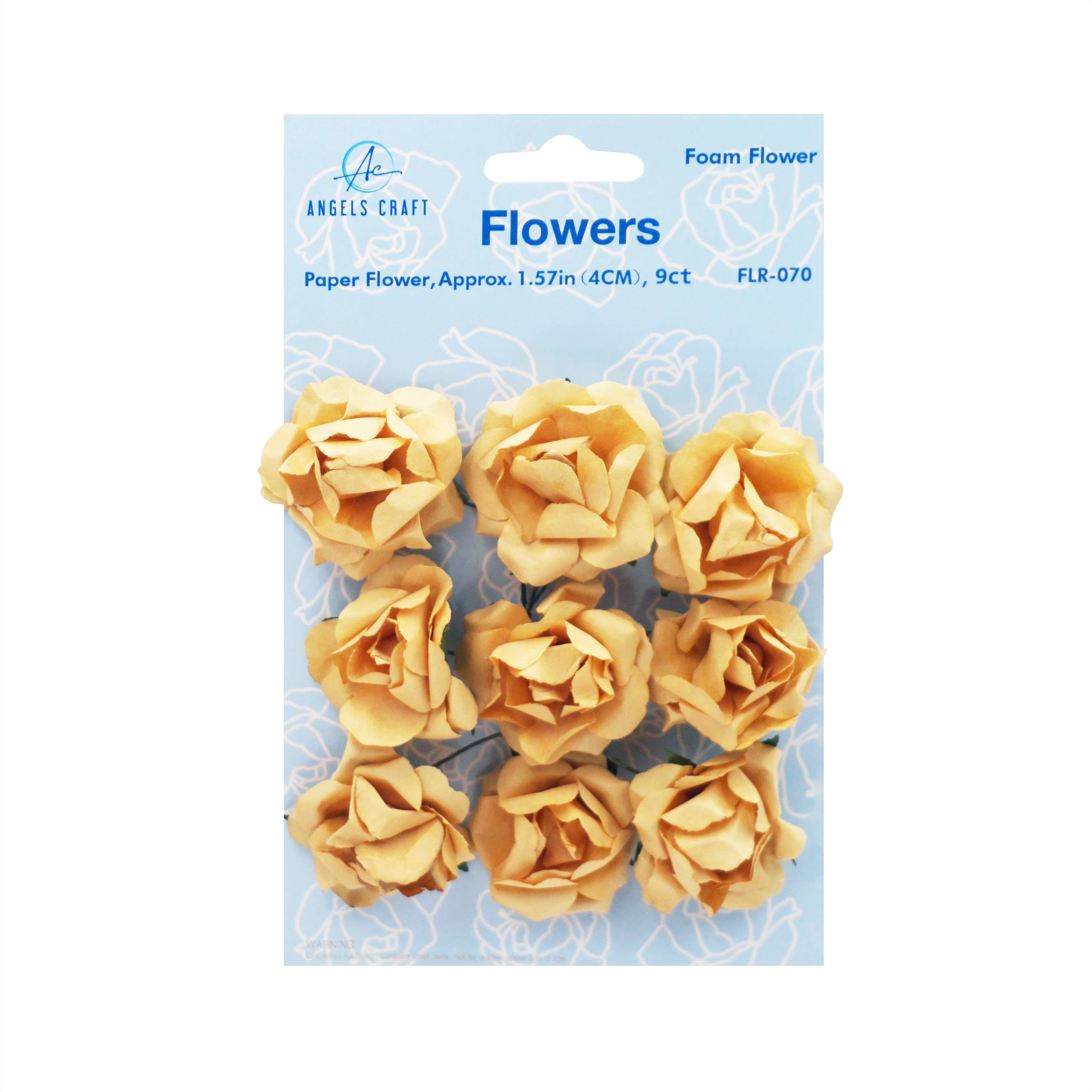 Angels Craft - Wholesale Artificial Flowers - Paper Flowers (Roses) with wire,  9-ct 1.57"1