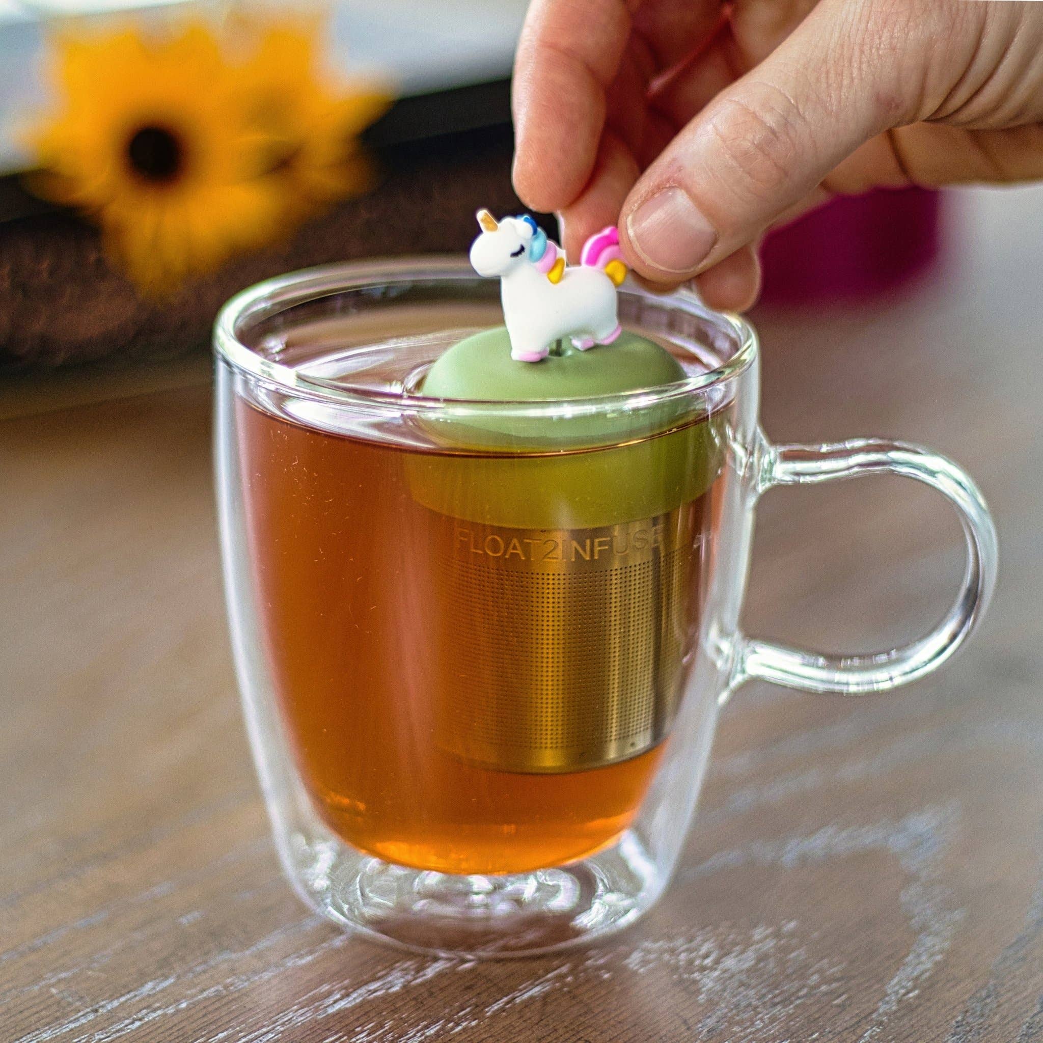 Float2infuse Tea Infuser - Wholesale Tea Strainer/Infuser - Sparkly Unicorn | Floating Tea Steeper | Green Base | White1