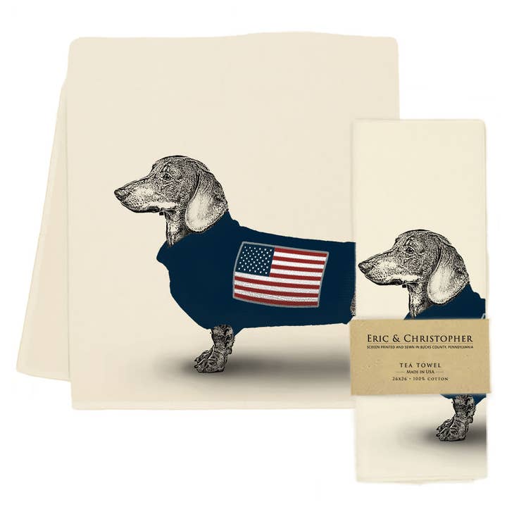 Americana Dachshund Tea Towel for wholesale by Eric & Christopher