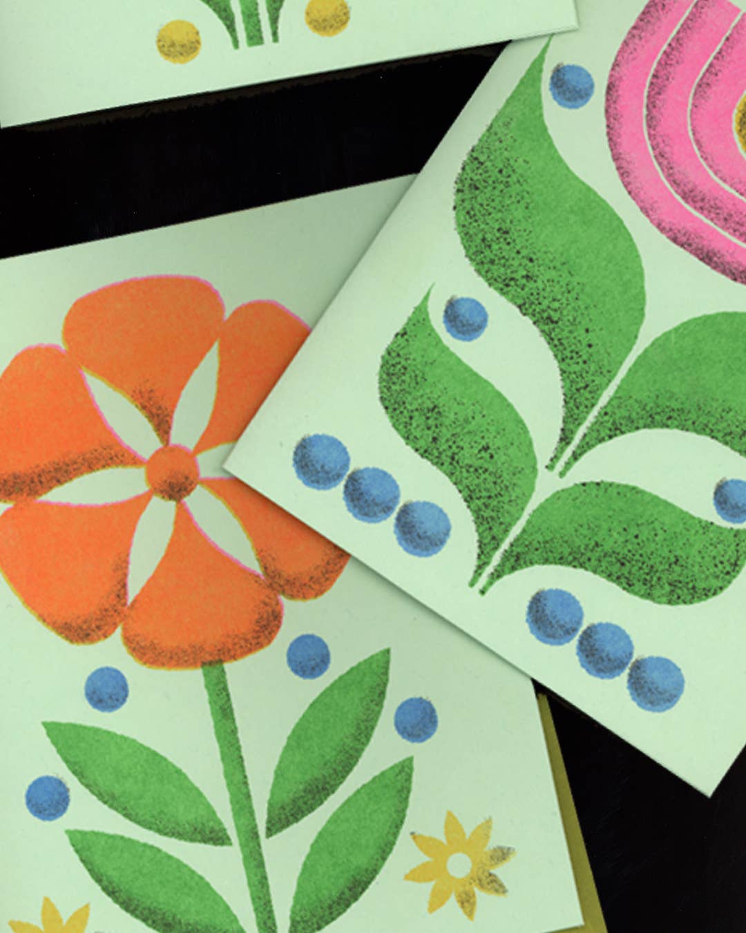 Back of Beyond Press - Wholesale Stationery/Notecard Set - 4-Pack Floral Risograph-Printed Cards1