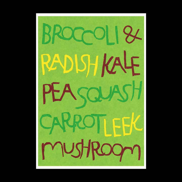 Vegetable Risograph Print | Kitchen Print for wholesale by Hot Pink Press