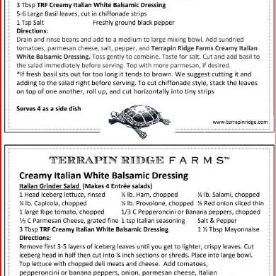 Recipe Card Creamy Italian White Balsamic Dressing for wholesale by Terrapin Ridge Farms