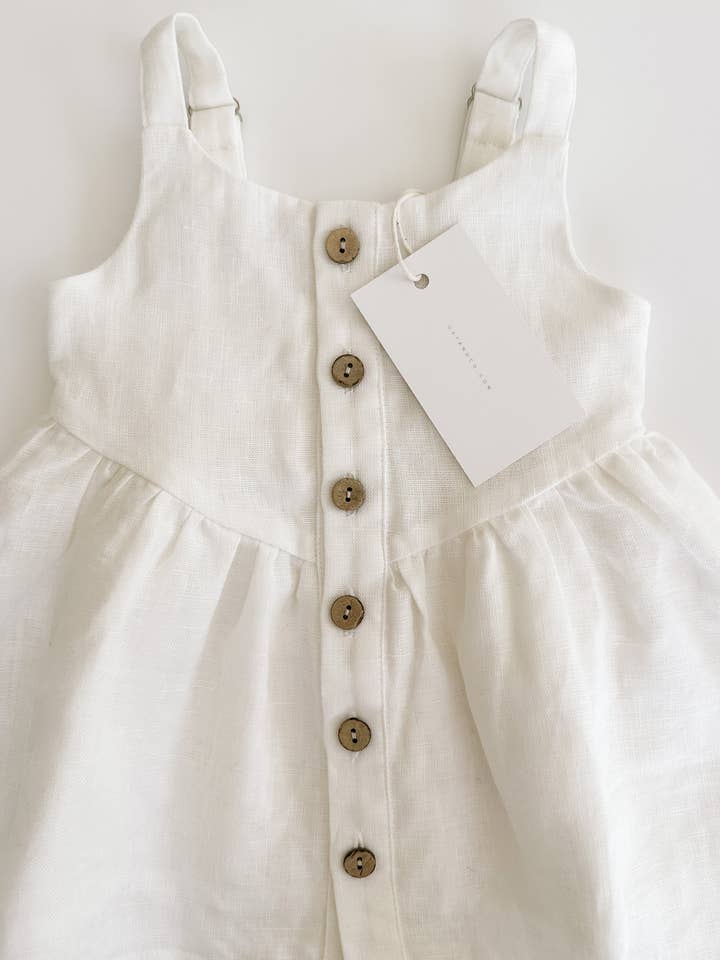 Linen Marseille Dress ‘White’ for wholesale by Oat Children
