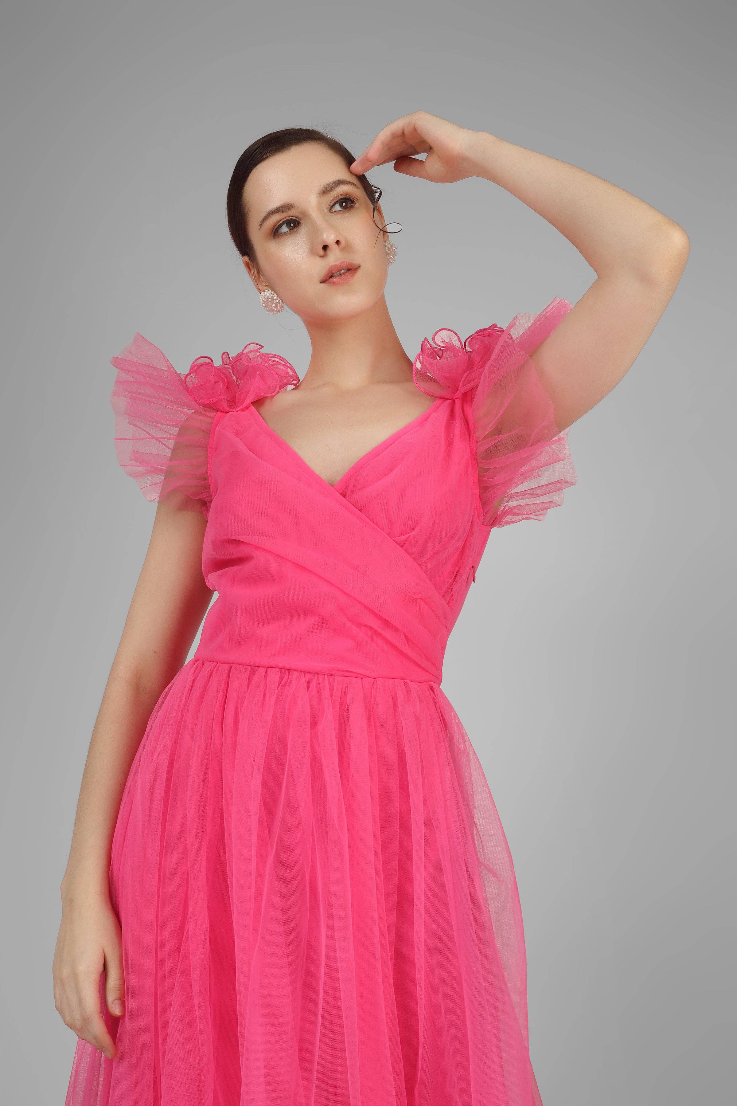 Nova Pink Tulle Corsage Maxi Dress for wholesale on Faire5