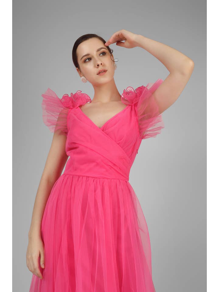 Nova Pink Tulle Corsage Maxi Dress for wholesale on Faire5
