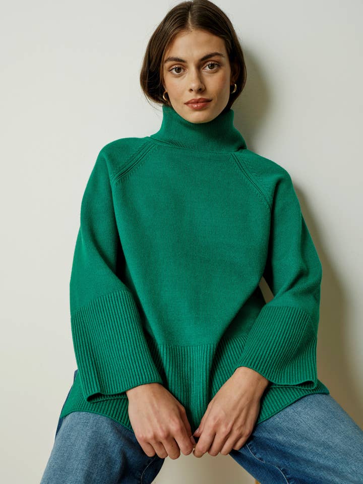 Better-Than-Wool Oversize Turtleneck Sweater - Green Tourmaline and other Purchase Wholesale wool sweater. Free Returns & Net 60 Terms on Faire trending on Faire.
