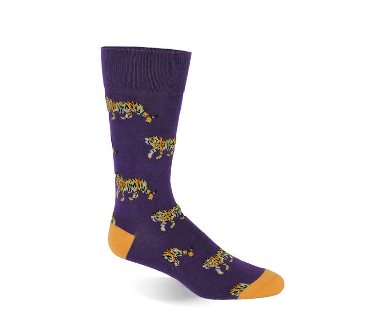 Tiger Den Men's Socks in Purple and Gold Pima Cotton for wholesale by ELL & Atty