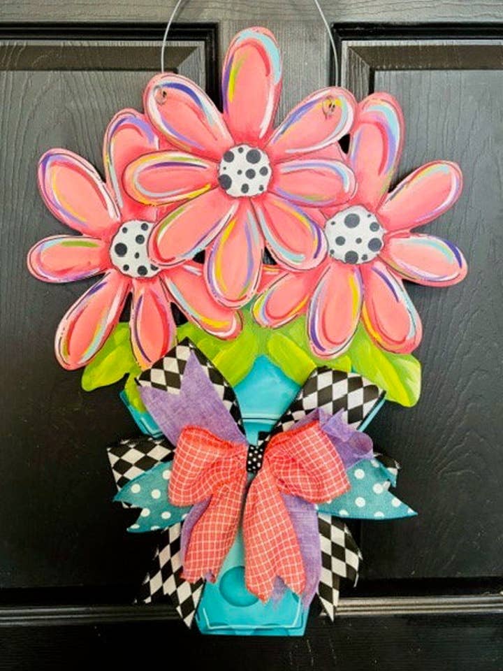 Spring/Summer Colorful Pot with 3 Flowers for wholesale by Chelle Belle's Creations