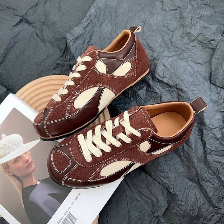 ACCITY - Wholesale Flats/Loafers - Women's - Retro Colorblock Sneakers in Wine Red Style_CWSHF0168
