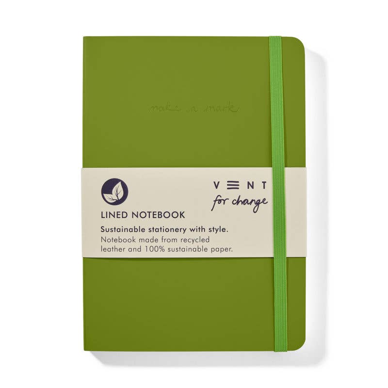 VENT for Change – wholesale Notebook – Notebook A5 Recycled Leather Lined Paper - Green1