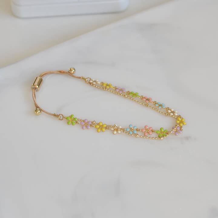 StarryNYC - Wholesale Link & chain bracelet - Color Epoxy Enamel Flower Adjustable Chain Bracelets10