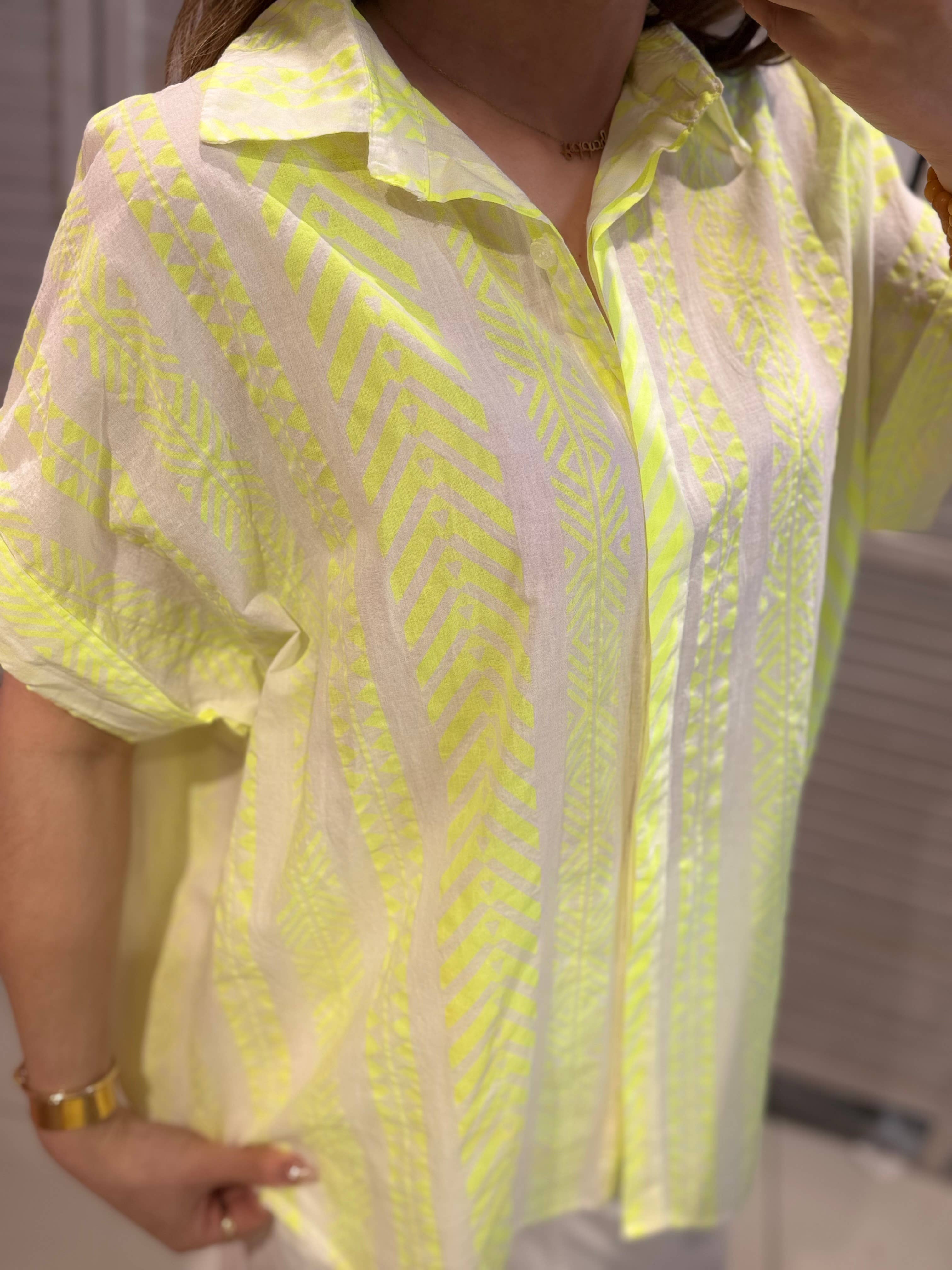 VICTORIA&ISAAC - Venta al por mayor Camisa con botones - Mujer - Blusa de Manga Corta Estampada - M1195algodón1