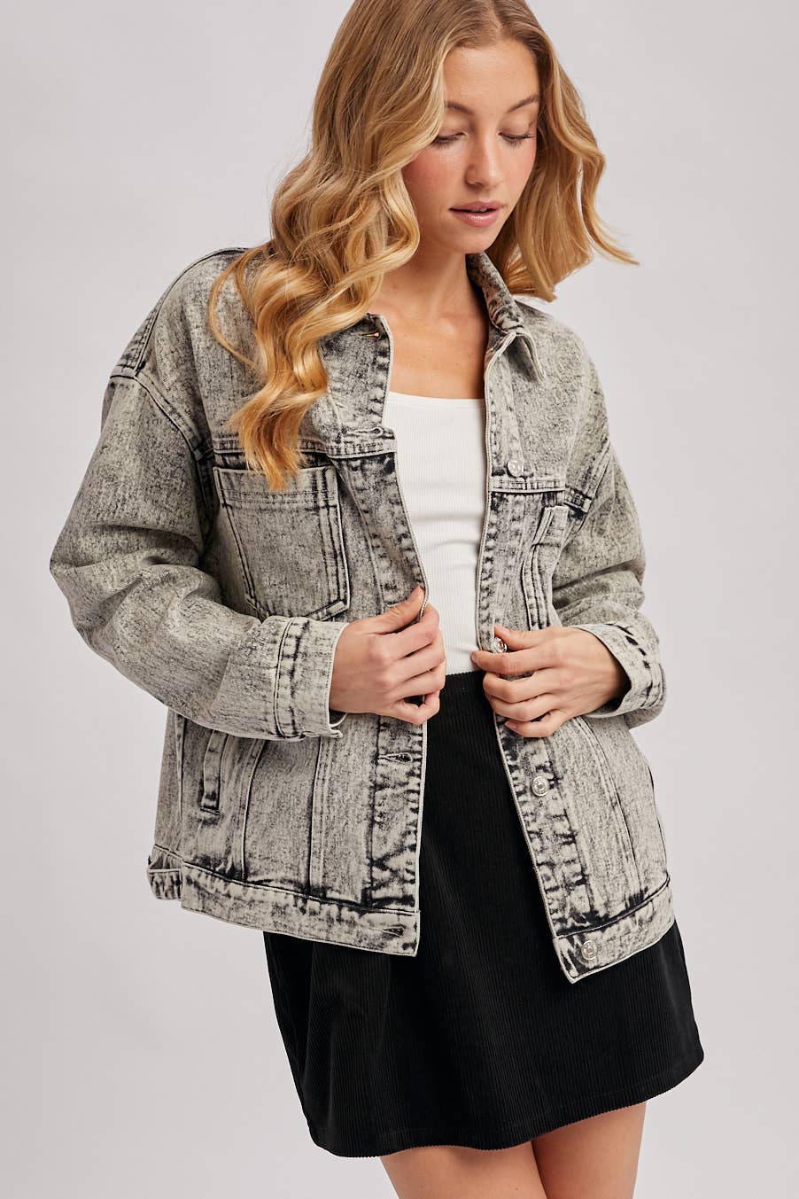 Bluivy - Venta al por mayor Cazadora vaquera - Mujer - Chaqueta oversized de mezclilla con botones9