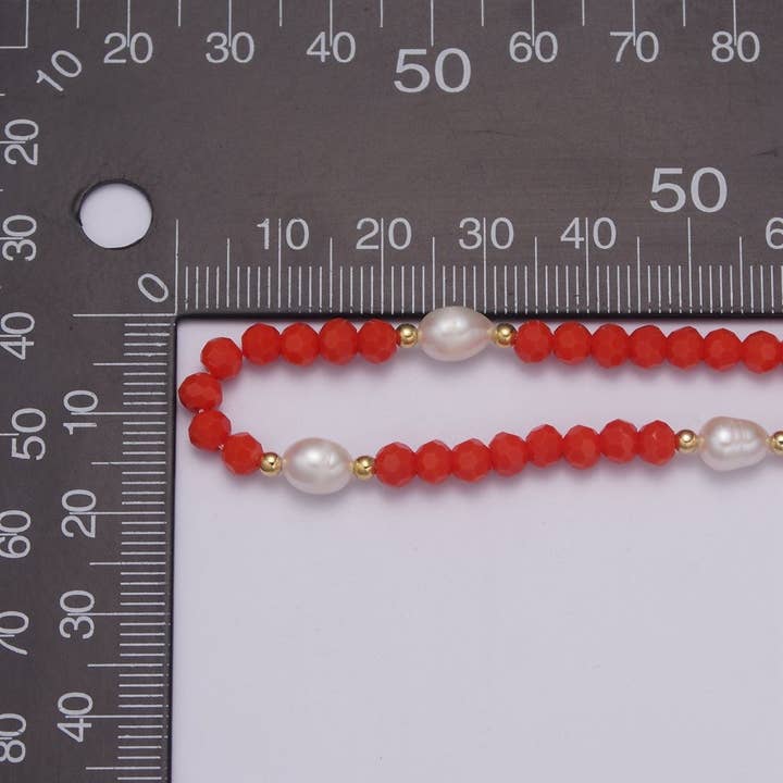 Aim Eternal - Wholesale Beaded/Pearl Necklace - Multifaceted Red Bead Baroque Pearl 16.5 Inch Choker Chain Necklace | WA-450 Clearance Pricing2