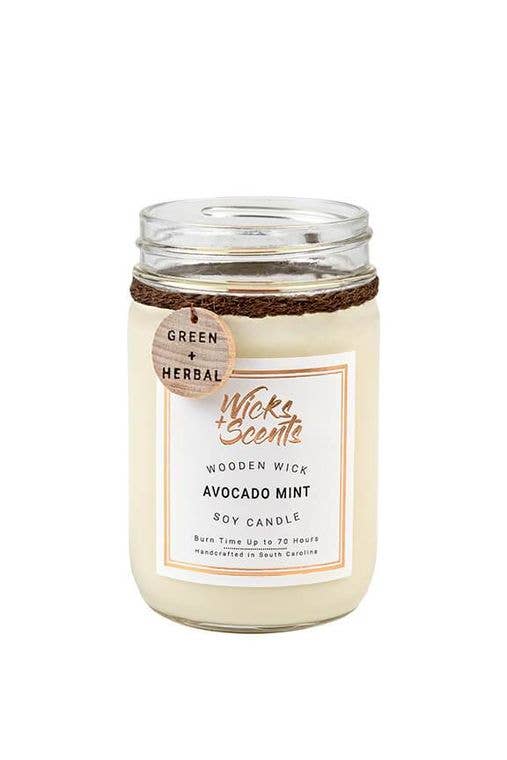 Wicks + Scents - Wholesale Jar/Filled Candle - Avocado Mint - Wooden Wick Soy Candle - 12 oz1