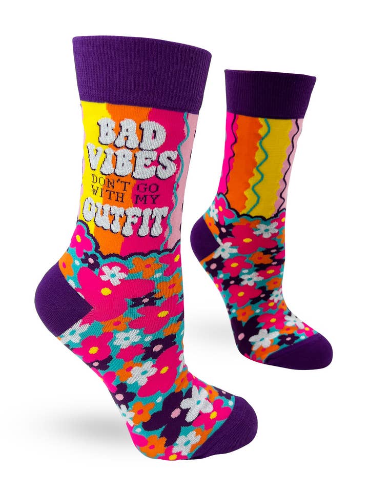 Fabdaz - Wholesale Socks - Women's - Bad Vibes Don't Go With My Outfit Women's Crew Socks