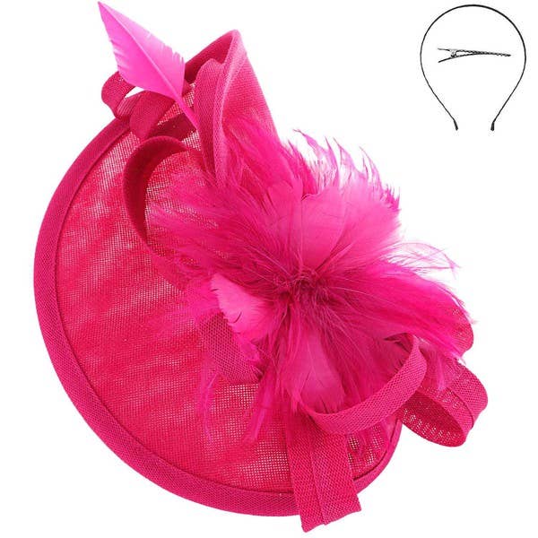 anbfashion - Vendita all'ingrosso Fascinator - Donna - Fascinator in piume e nastro di sinamay con fascia e clip1