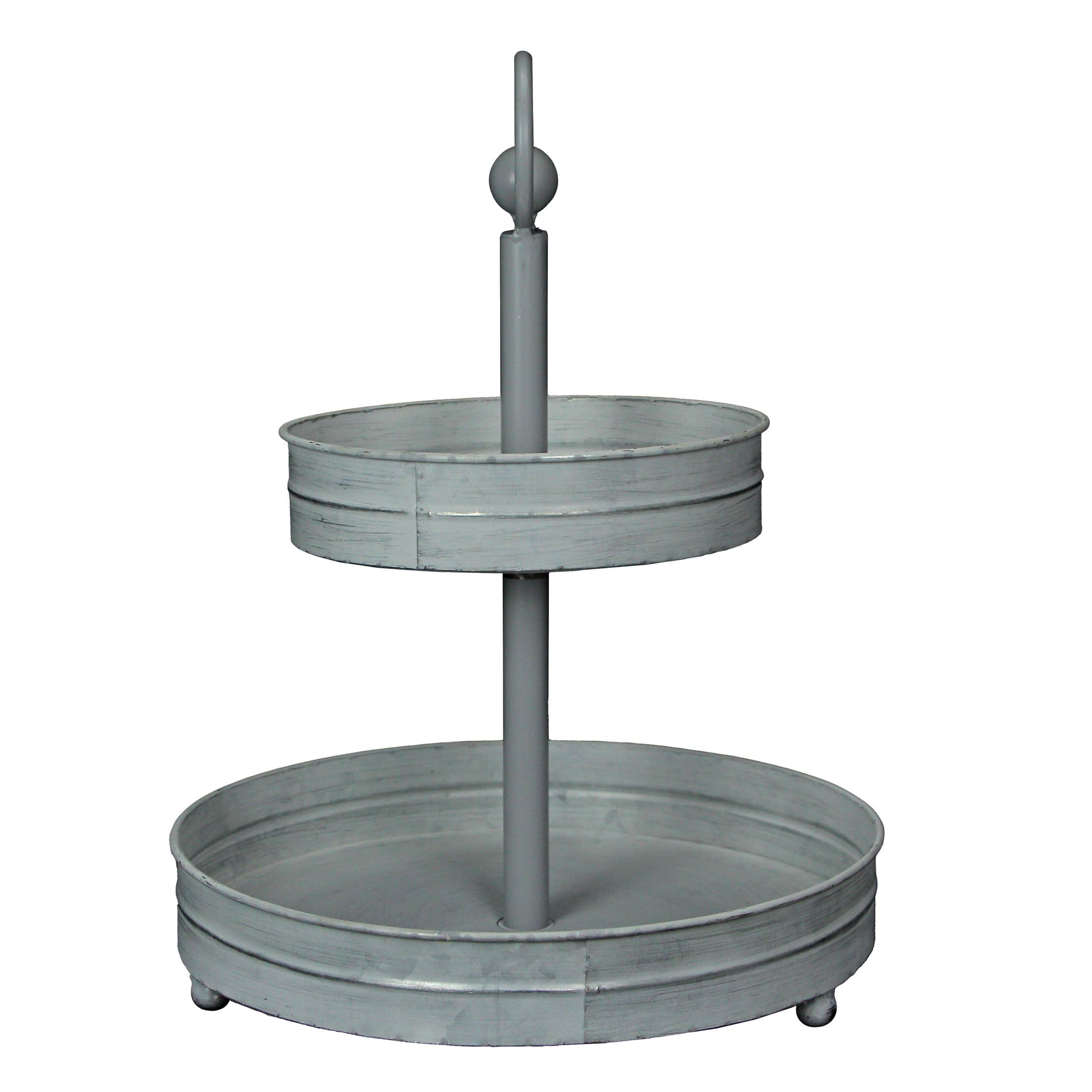 Zeckos - Wholesale Serving Tray - Distressed White Metal Round 2 Tier Farmhouse Serving Stand7