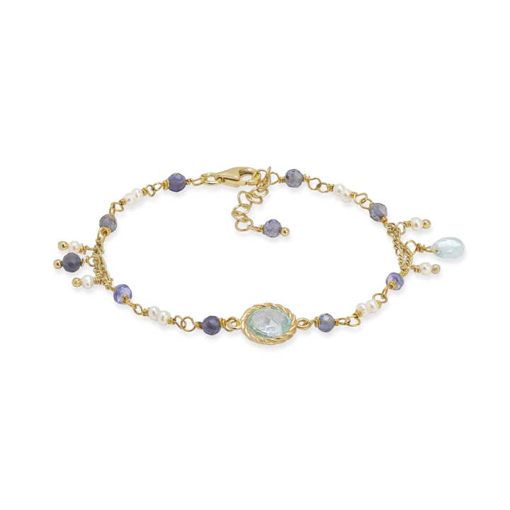 Armband met centrale in blauwe topaas en mix van natuurlijke stenen | Rose voor wholesale door ISHWARA JEWELS