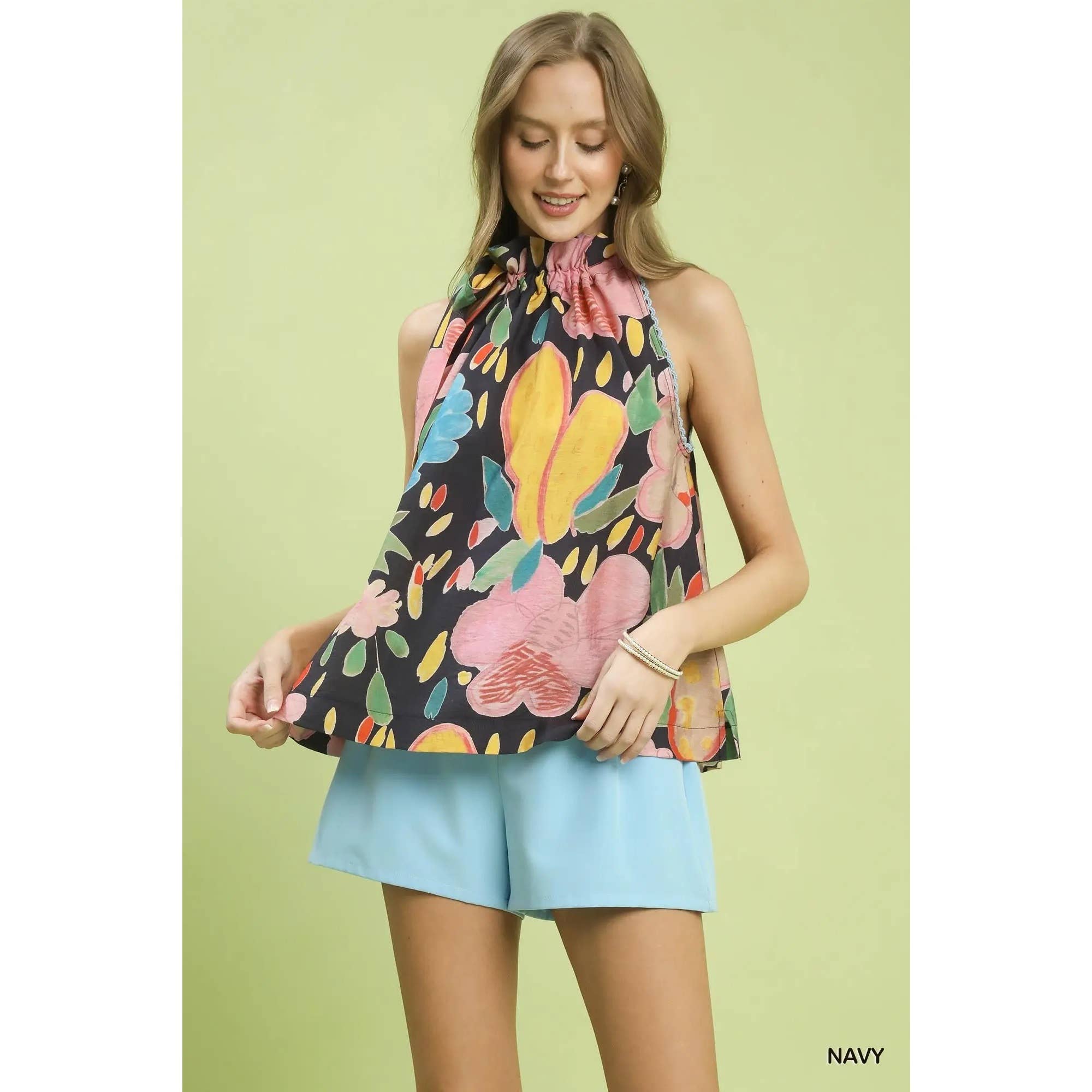 STYLE USA - Wholesale Tunic - Women's - NEW Multi-Color Floral Halter Neck Boho Top10