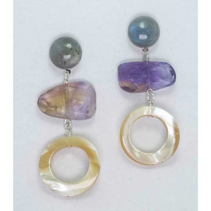 Orecchini con labradorite blue flash cabochon,ametrino por atacado de Giulia Sorvillo di Serino