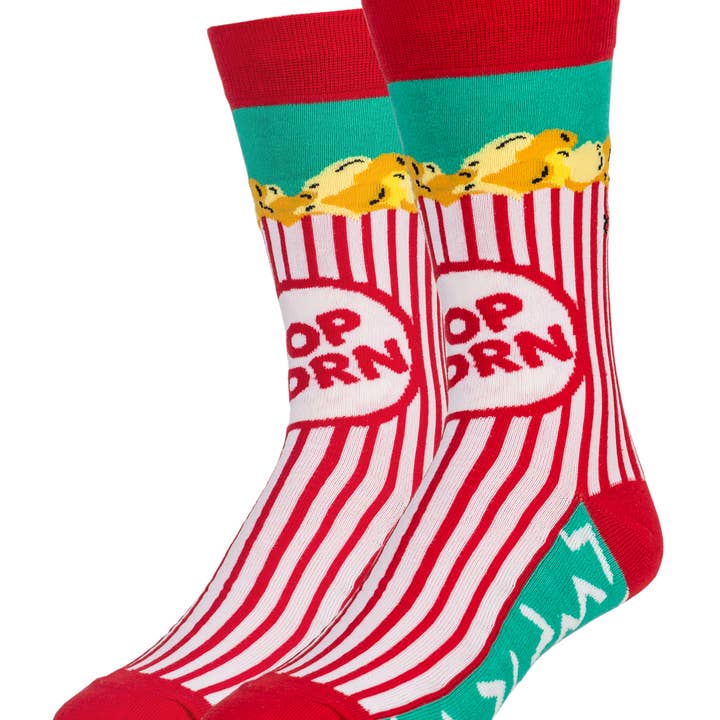 Oooh Yeah/Sock It Up/Oooh Geez Slippers – Großhandel Socken – Herren – Box O' Popcorn | Lustige Baumwollsocken mit Rundhalsausschnitt für Herren