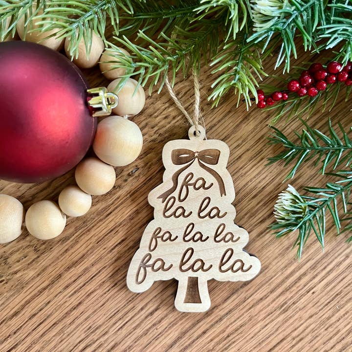 Rustic Raleigh - Wholesale Ornament - Dainty Preppy Bow Fa La La Holiday Cute Christmas Ornament