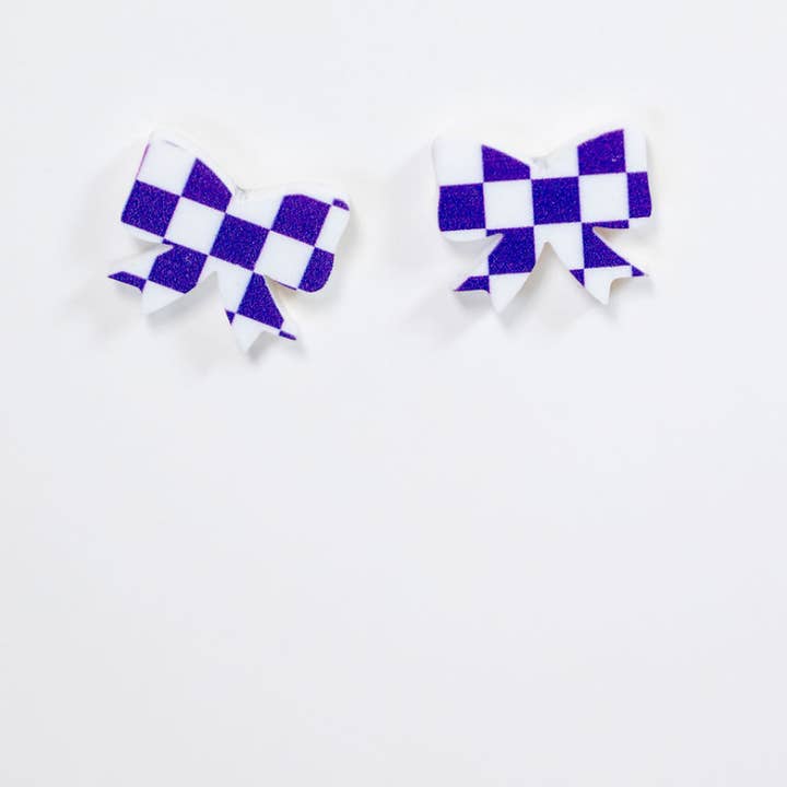 TLD Designs - Wholesale Stud/Post Earrings - Game Day Checkered bows6