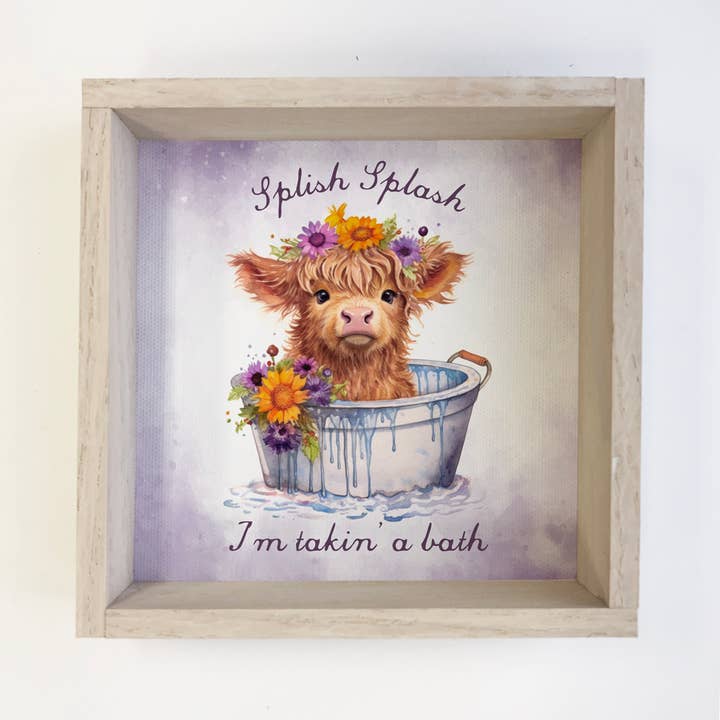 Splish Splash I'm Takin' a Bath - Highland Cow Canvas Art for wholesale by Hangout Home