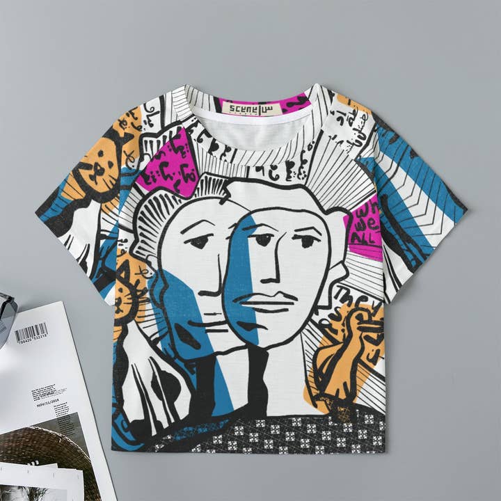 Illustrated cropped Raglan T-shirt With Short Sleeve for wholesale by Scene studio