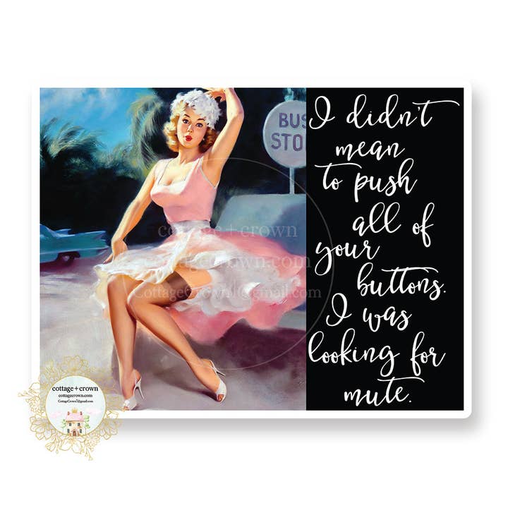 Mute - Push Buttons Vinyl Decal Sticker Pin-Up Housewife for wholesale by cottage + crown