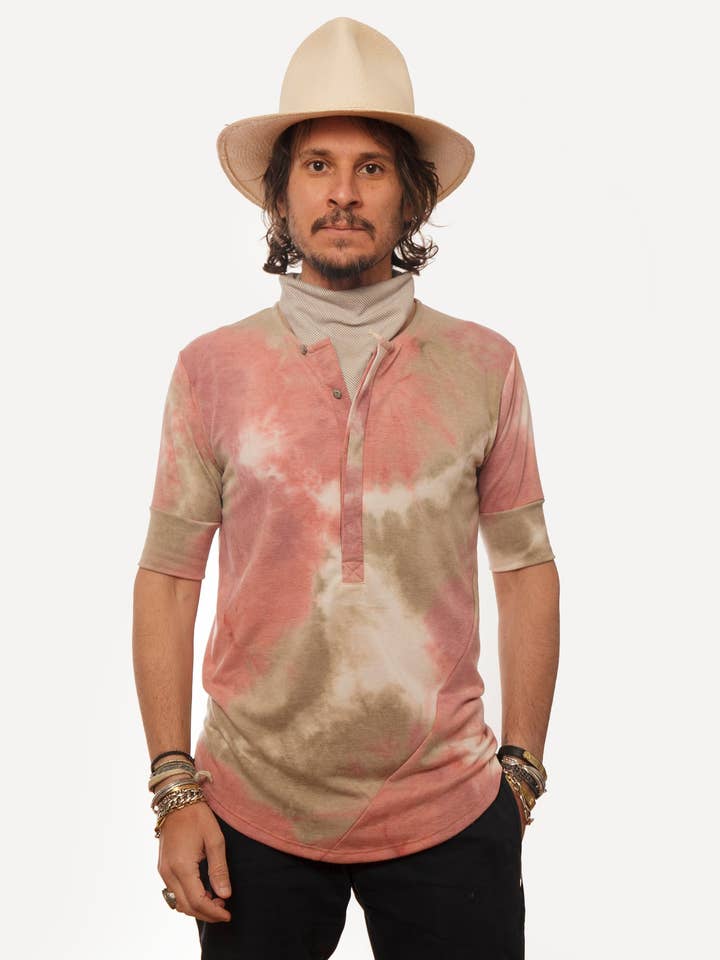 Hitchhiker Henley | Rose Sage Tie Dye for wholesale by 18 Waits
