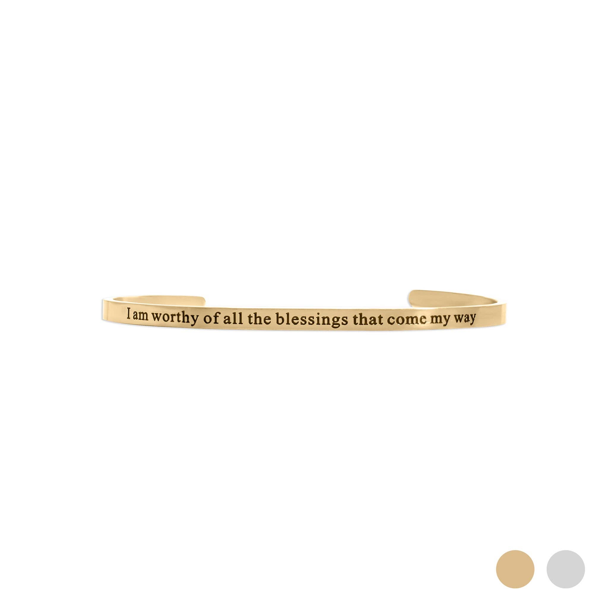 WJW - Venta al por mayor Pulseras tipo brazalete - Pulsera de brazalete grabada en oro de 18 quilates PVD digna de bendiciones0