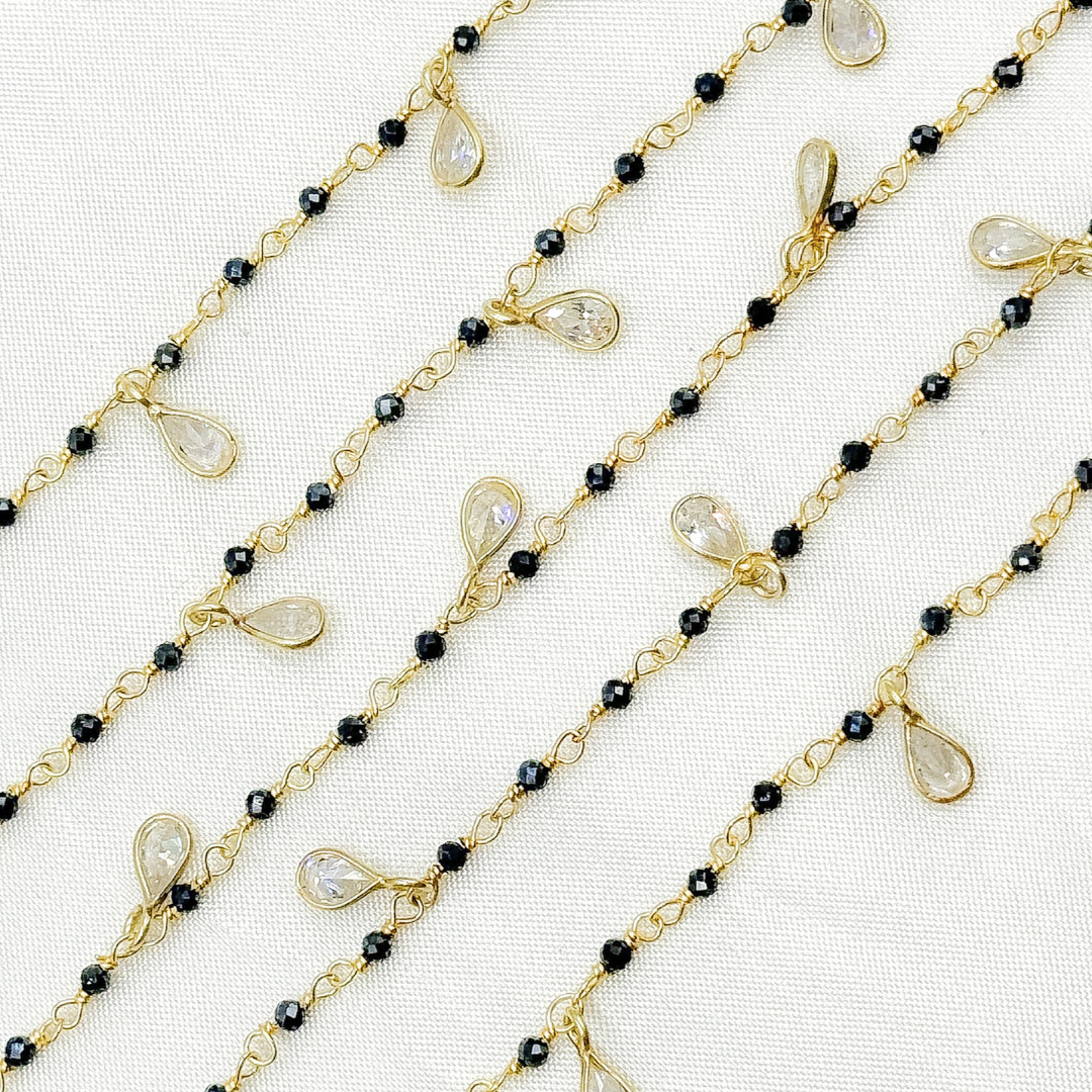 Tresor Jewelry Inc. - Wholesale Link & Chain Necklace - Coated Black Spinel & CZ Dangle Gold Plated Wire Chain. CBS191