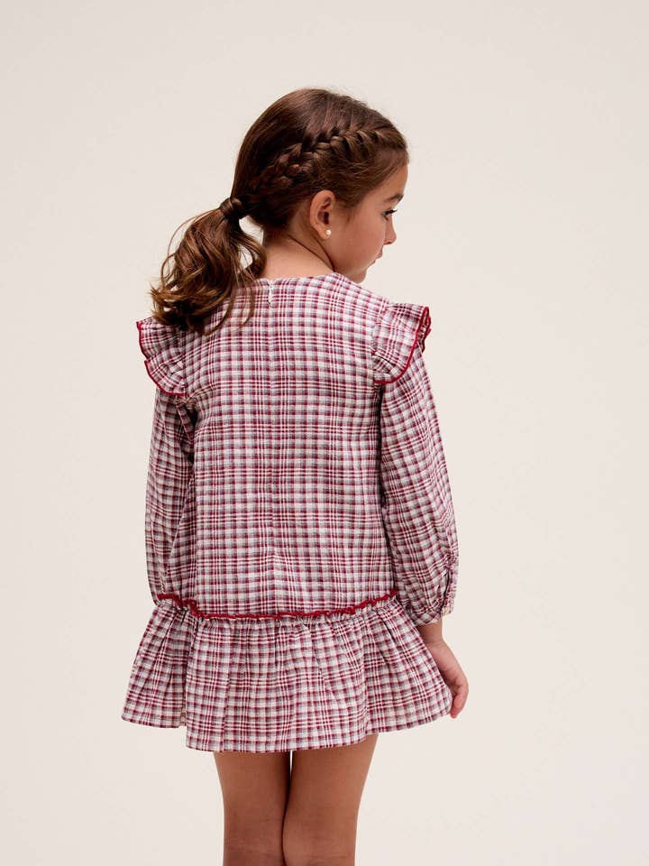 red Garnet checkered girl's dress with bow detail for wholesale on Faire1