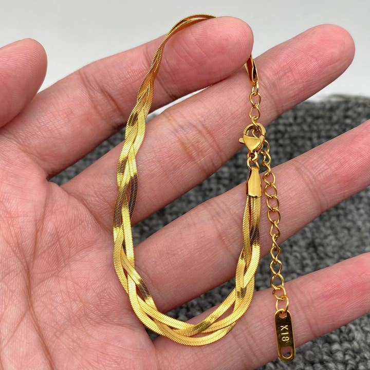 Mio Queena - Wholesale Link & chain bracelet - Snake Bone Chain 18K Gold Plated Steel Bracelet - FGS