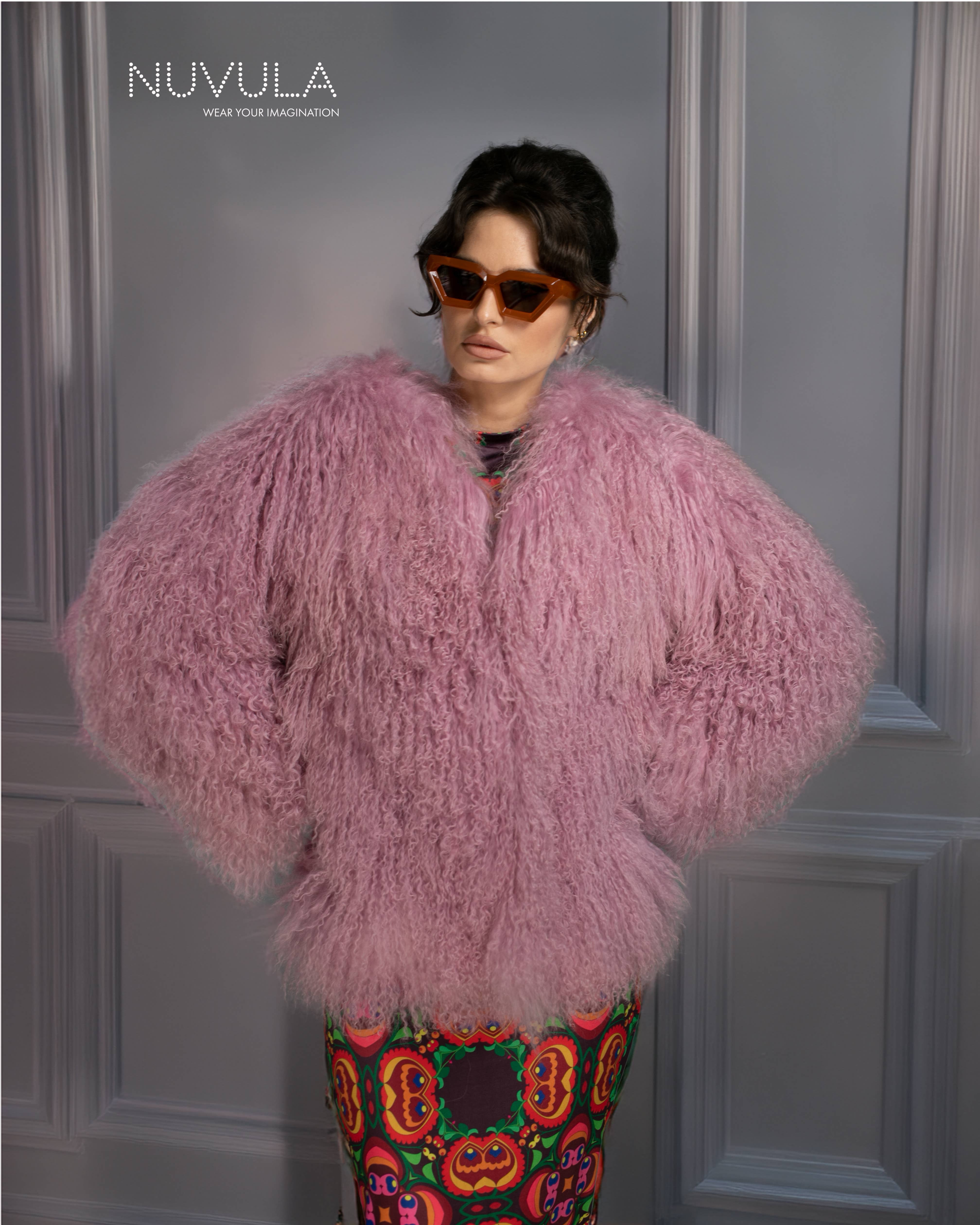 Nuvula - Wholesale Fur/Faux Fur Coat - Women's - Blush Pink Luxury Mongolian Sheared Wool Coat1