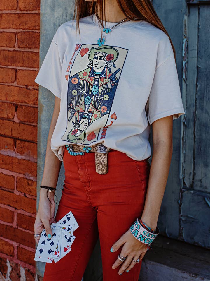 Wild Card Western Cowgirl graphic T-shirt for wholesale by Midwestern Wildflower
