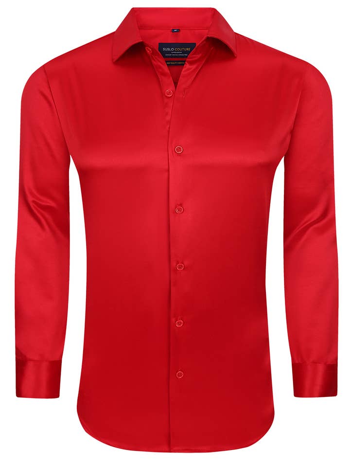 Shiny Sateen Strækstof Langærmet #SSL705 -Rød for engroshandel hos Suslo Couture