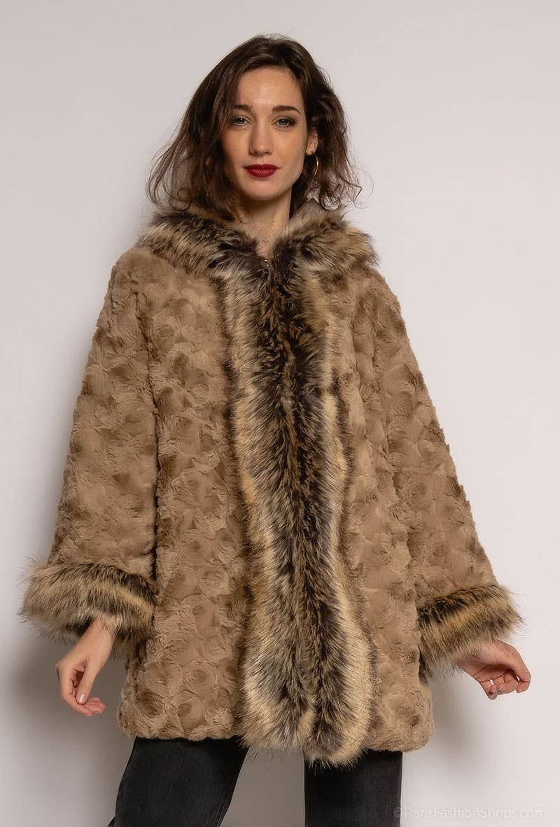 Pomelo paris – Casaco de pele/imitação de pele - Mulher por atacado – Casaco de pele sintética com capuz GLOBUL3