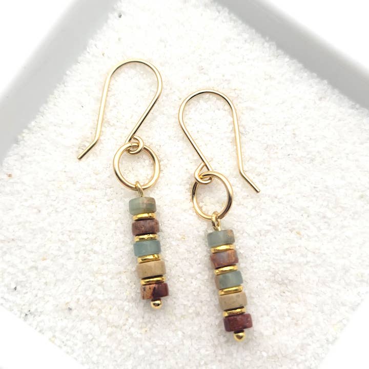 Earth Tone Beads on 14k Dangle Earrings for wholesale by Bijou by SAM