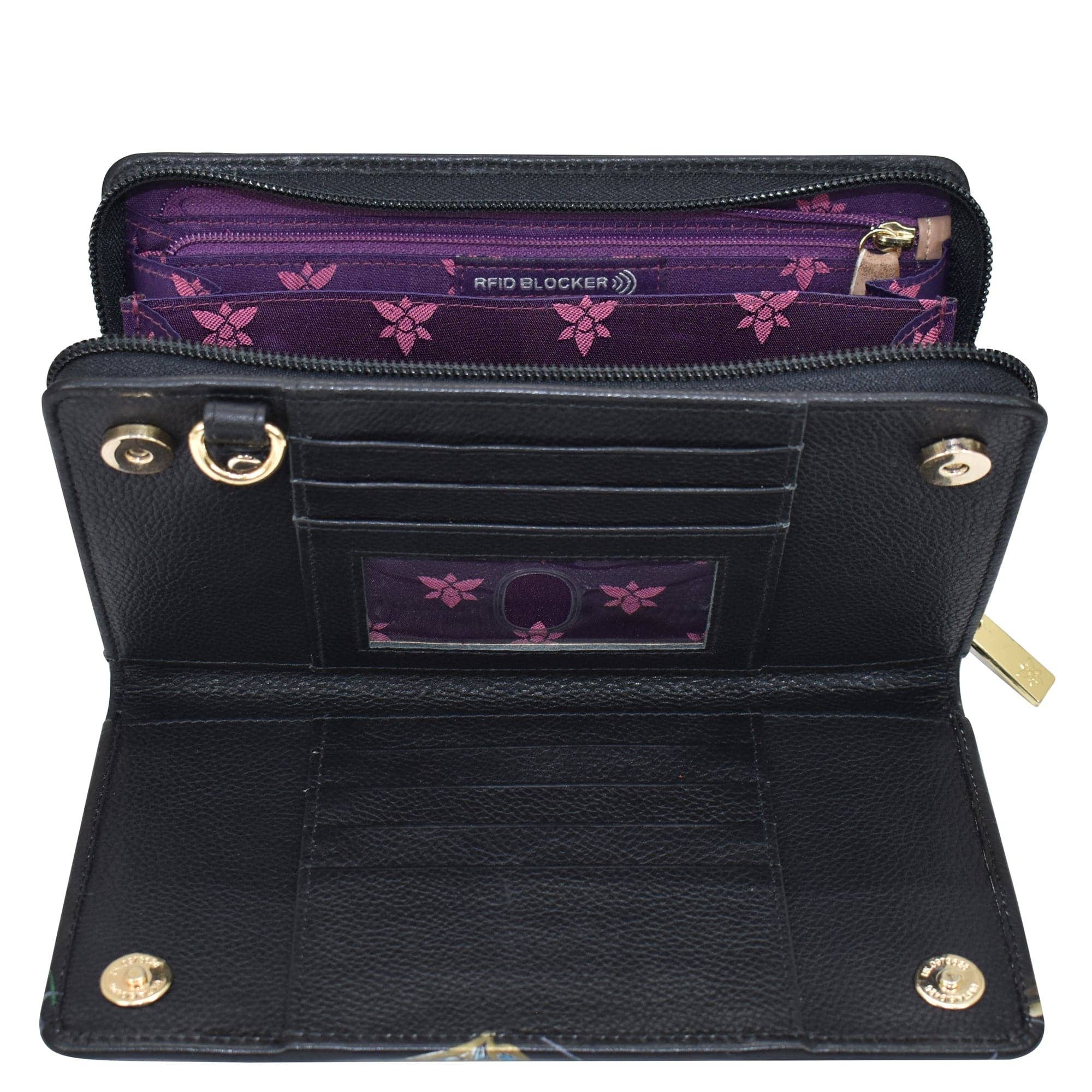 Anuschka | Vanya Lara (USA) - Wholesale Wallet - Women's - Hand-Painted Leather Organizer Wallet Crossbody - 11492