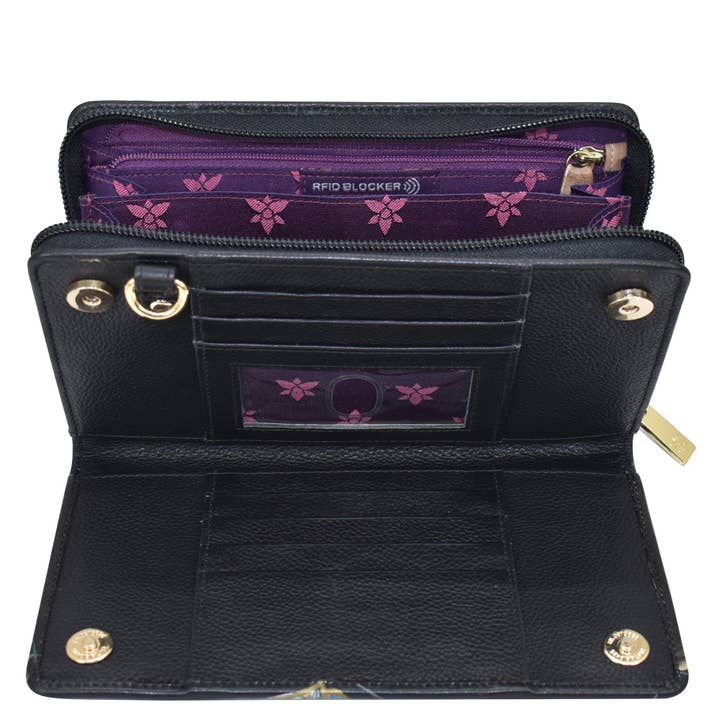 Anuschka | Vanya Lara (USA) - Wholesale Wallet - Women's - Hand-Painted Leather Organizer Wallet Crossbody - 11492
