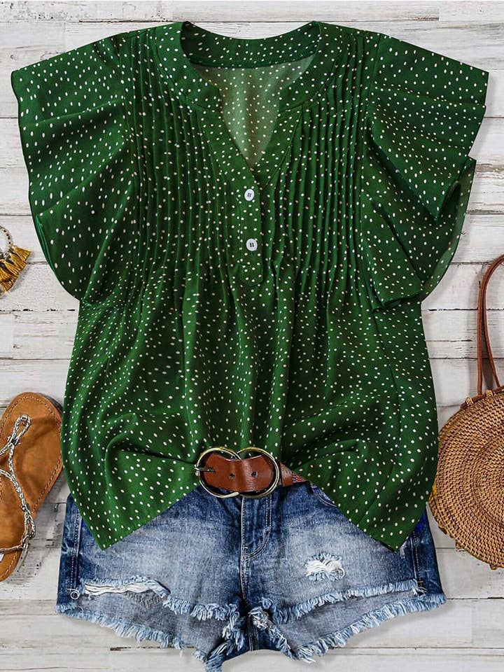 Wholesalesir - Wholesale Blouse - Women's - V-neck Button Pleated Top