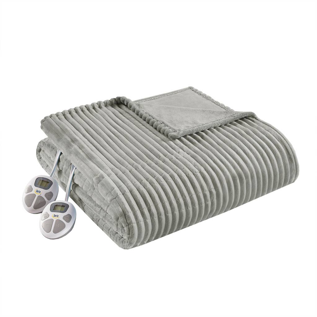 Olliix - Wholesale Bedding Blanket - Corded Plush Heated Blanket, Grey3