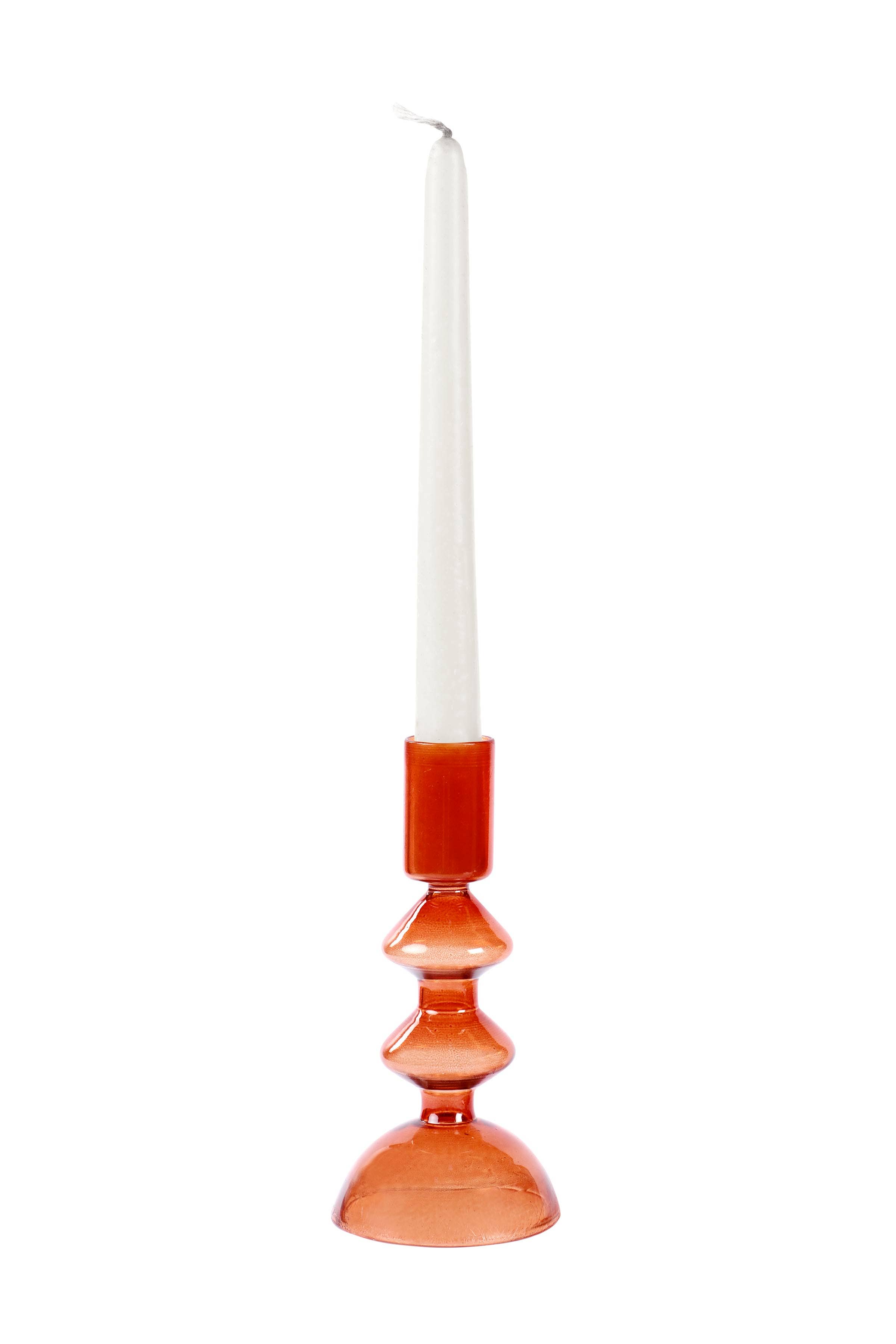 Casa Amarosa - Wholesale Candle Holder - Retro Glass Candle Stick Holder- 6 x 2.5 Inches_ Rust Orange
