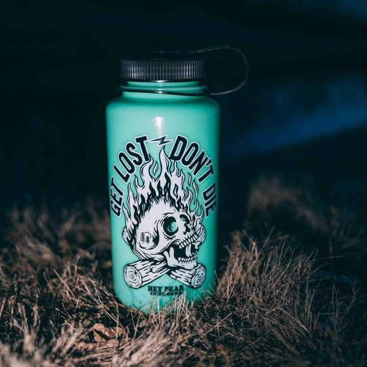 Hey Bear Outdoors - Wholesale Water Bottle - Get Lost - Don't Die Glow Green Nalgene 32oz Water Bottle