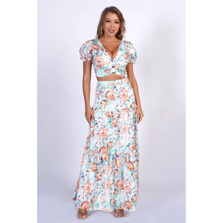 Conjunto de falda maxi con estampado floral para venta al por mayor de Chicways