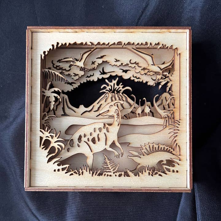 Squirrel Tacos Papercuts – wholesale Bookend – Lightbox - Dinosaurs and Lava Fields multicolor night light1